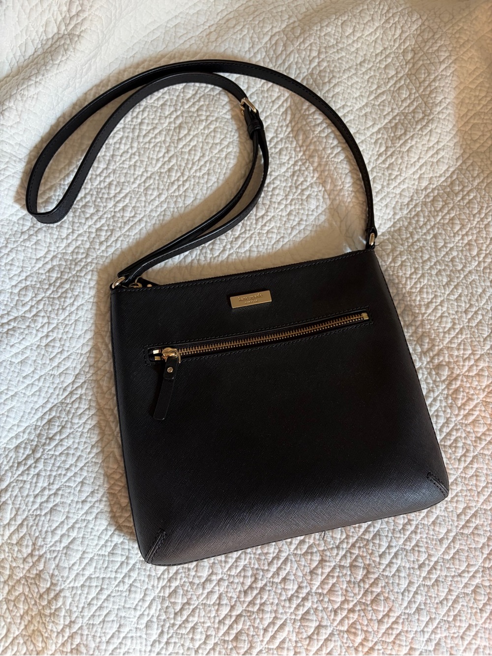 Kate Spade Saffiano Black Crossbody Bag with Gold Hardware
